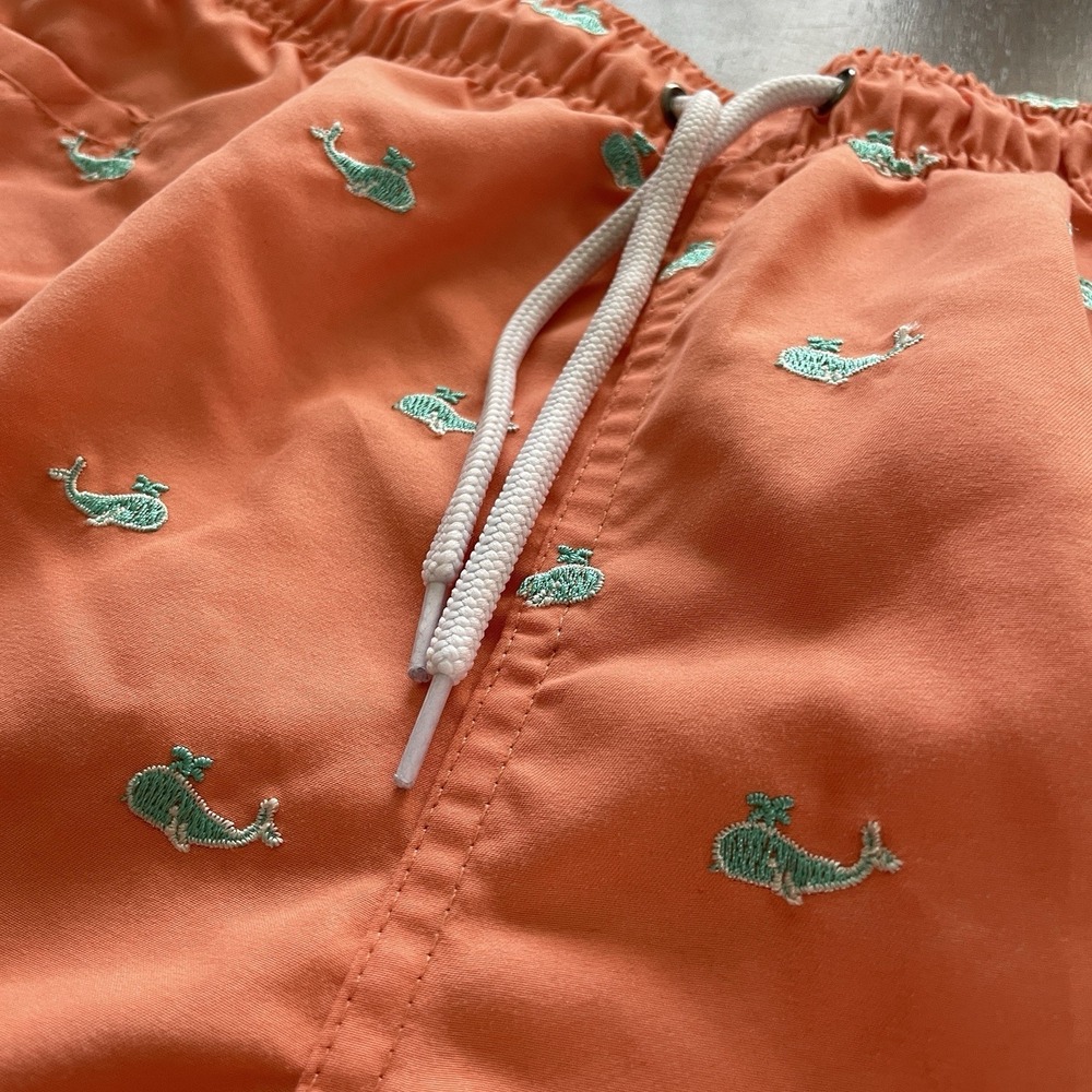 Surf‎ Style Swim Shorts Mens Large Orange Embroidered Whales Swimsuit Beach